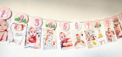 Pink golf monthly photo banner for girl’s first birthday