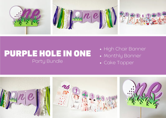 Purple Girl Golf Birthday Bundle – “Hole in One” First Birthday Decor