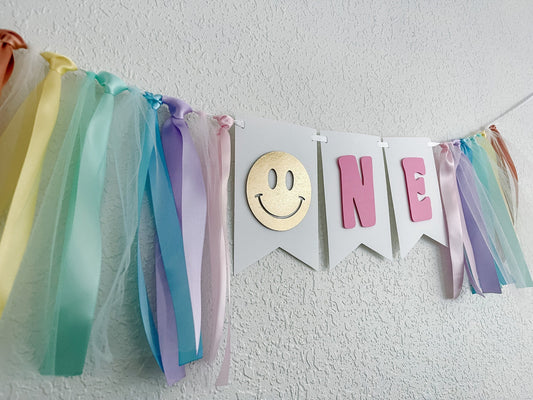 ONE Happy first birthday smiley face banner