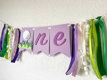 Purple Girl Golf Birthday Bundle – “Hole in One” First Birthday Decor
