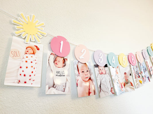 12 month photo pastel banner for first birthday party