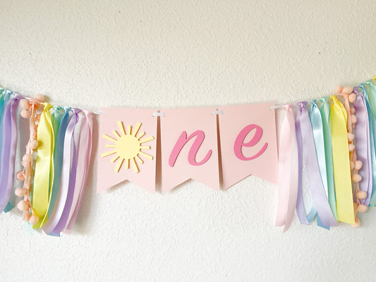 pastel sun banner for baby girl first birthday