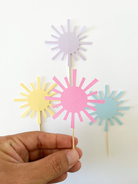 Pastel sunshine cupcake toppers for first birthday party
