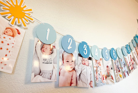 You Are My Sunshine Milestone Banner – Blue 12 Month Photo Display