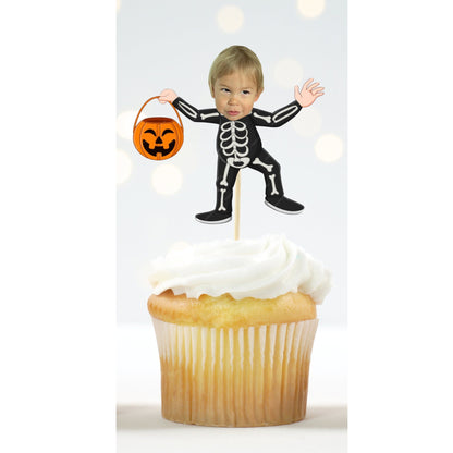 Custom Skeleton Face Cupcake Toppers – Halloween Party Decor