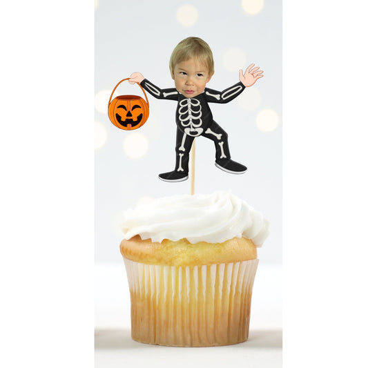 Custom Skeleton Face Cupcake Toppers – Halloween Party Decor