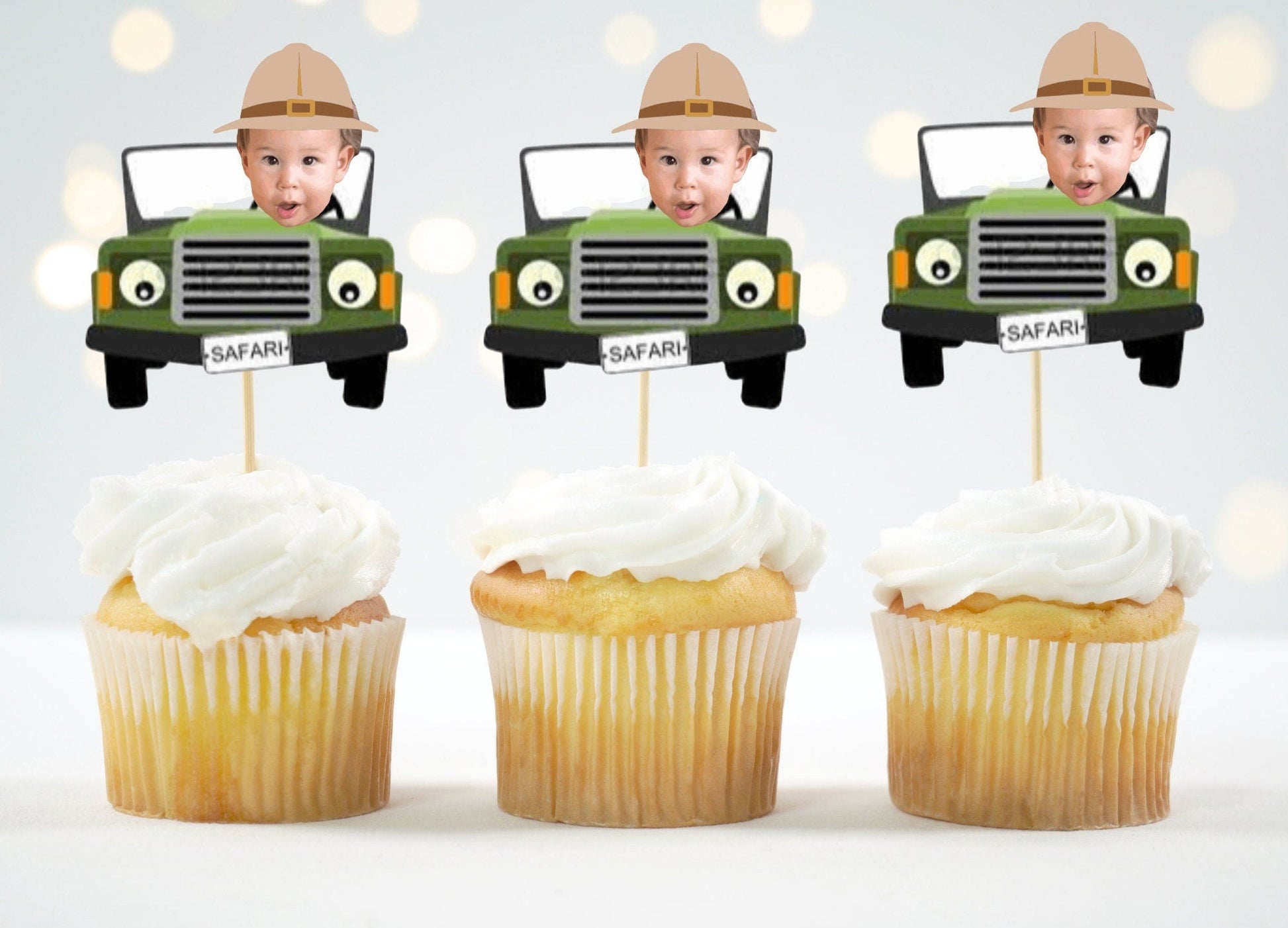 custom safari jeep cupcake topper with child's face