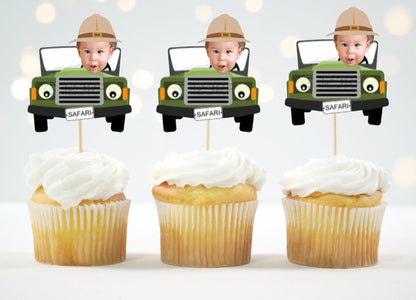 custom safari jeep cupcake topper with child's face