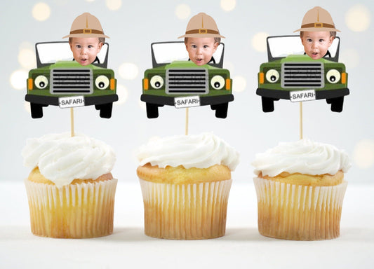 custom safari jeep cupcake topper with child's face