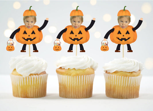custom pumpkin cupcake topper with child’s photo