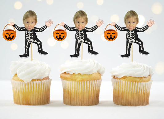 personalized skeleton cupcake topper with child’s photo